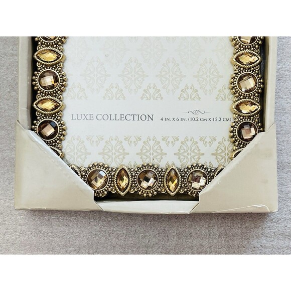 Luxe Collection Gold Tone Metal Picture Frame 4"x6" w/Champagne Rhinestones NIB - Picture 4 of 11